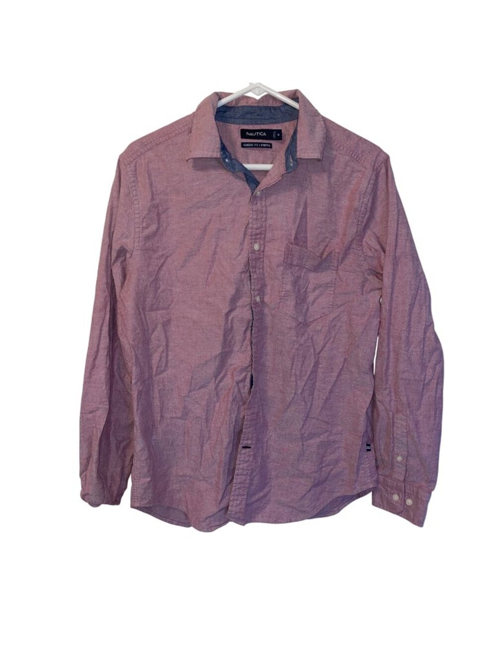 Nautica Mens Classic Fit Stretch Long Sleeve Shirt Muted Red Size M